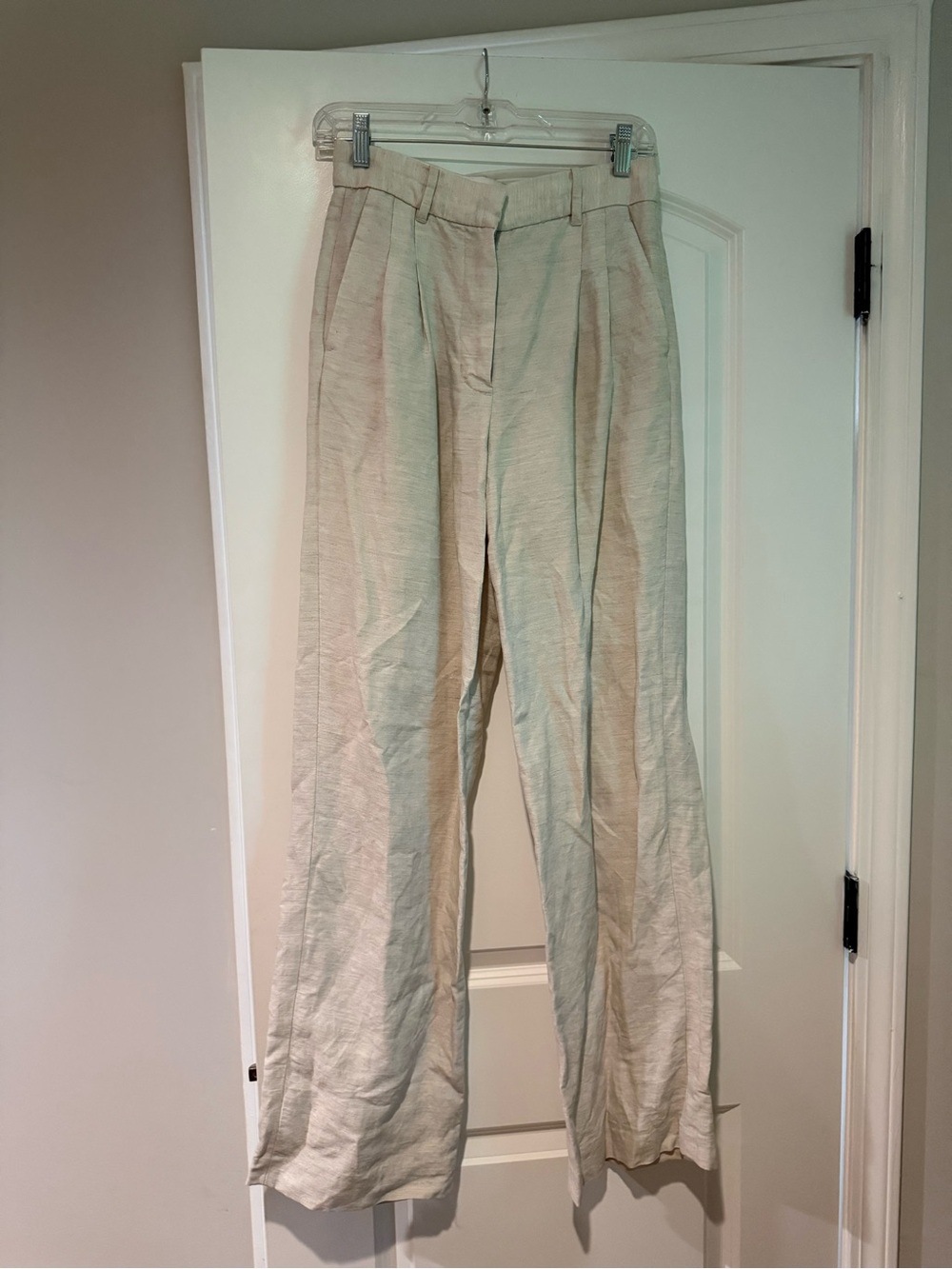 Aritzia Wilfred Light Beige Wide Leg Linen Trousers